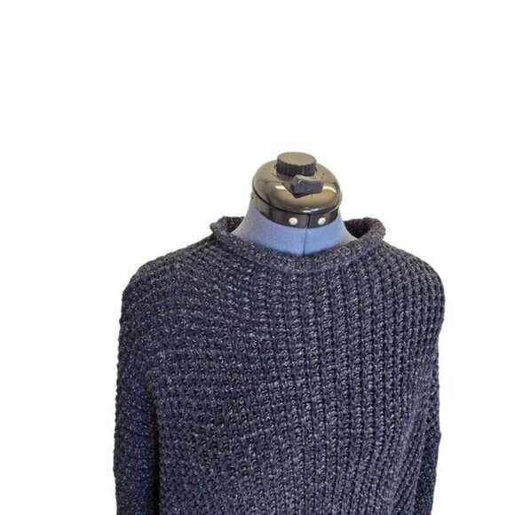 American Eagle waffle knit mock neck heather navy blue sweater XL - Picture 3 of 7